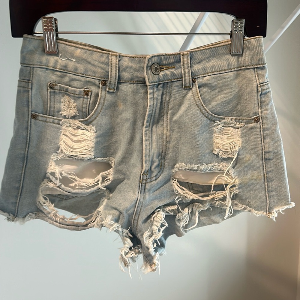 Washed Denim Jean Shorty Shirts Ripped